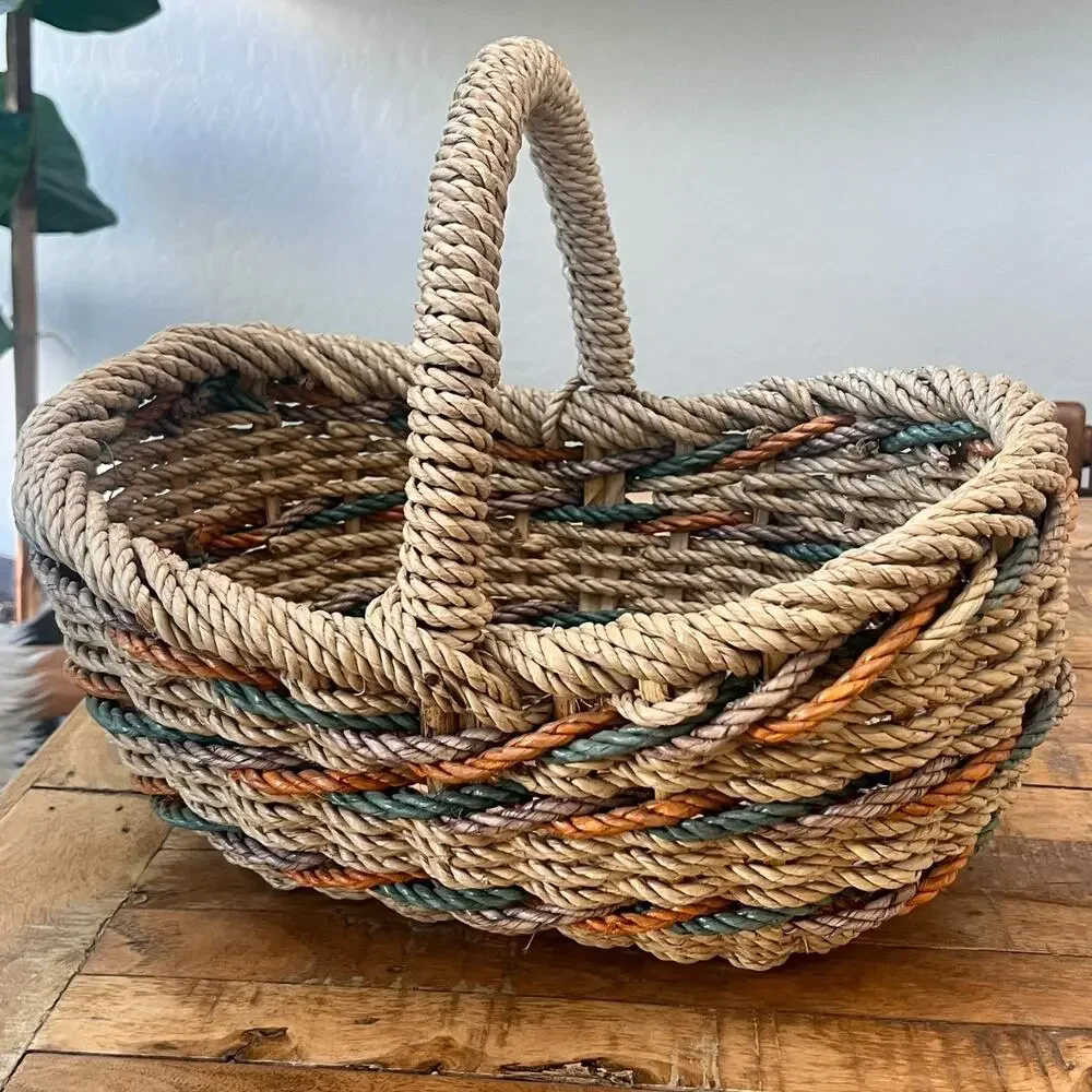 Vintage Woven Rope Wicker Basket 14.5